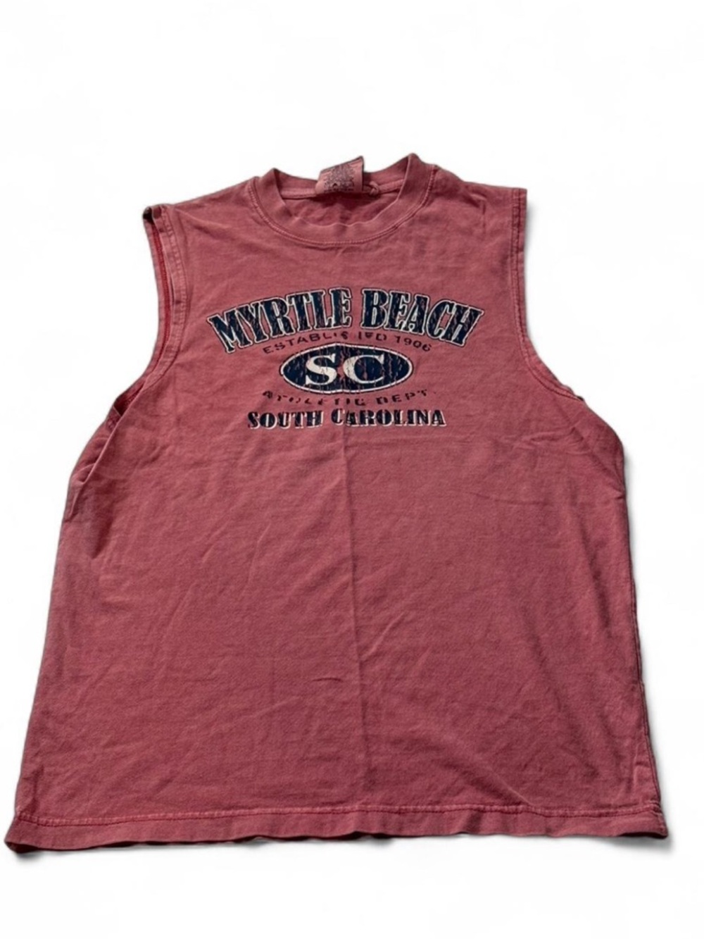 U.S. Vintage Maroon Myrtle Beach Sleeveless Tee in Faded Red
